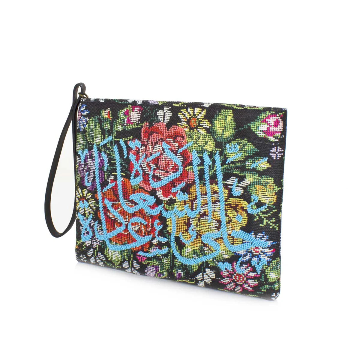 HAPPINESS BLUE ON MEXICAN FLORAL POUCH