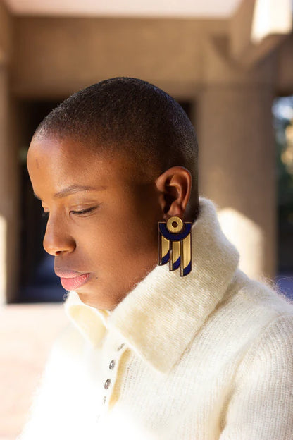 NAVY BLUE BALCONY EARRINGS