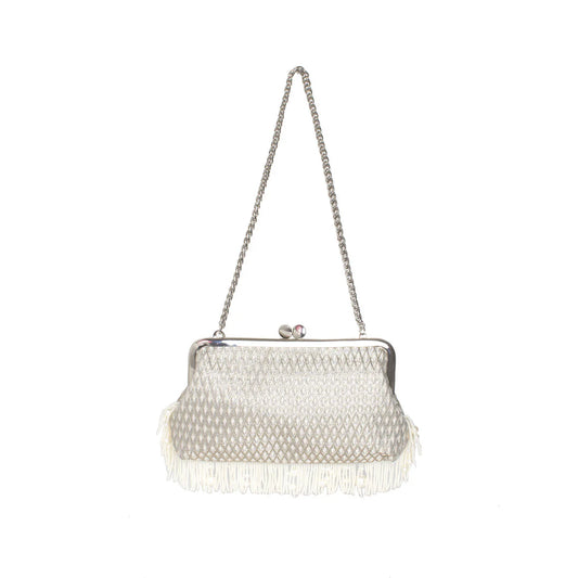 PEARL FRINGES MARQUISE SILVER HOLD ME BAG