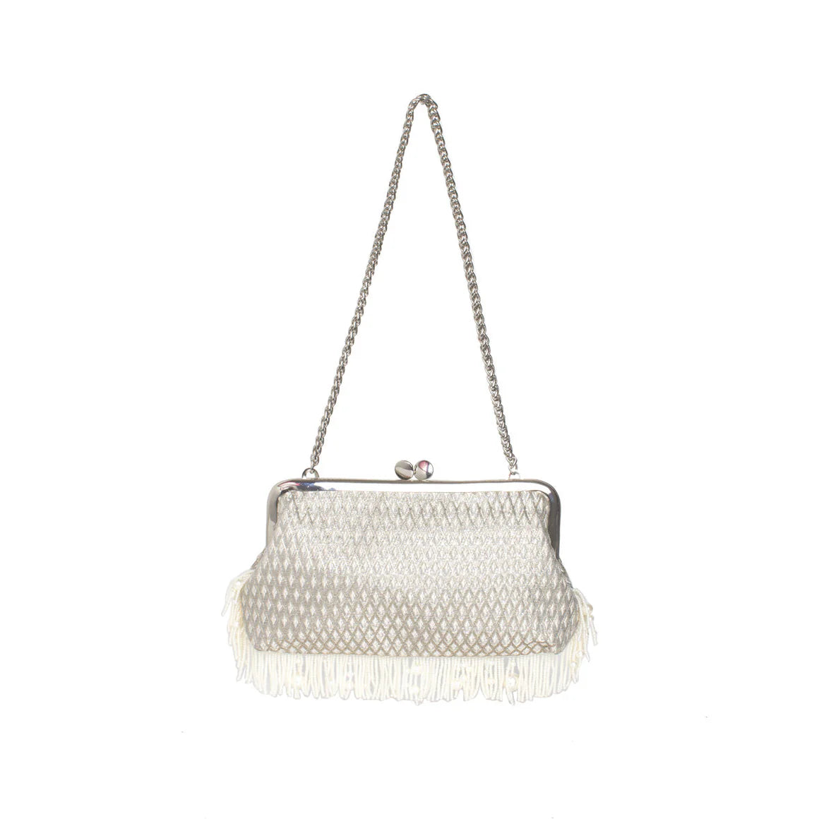 PEARL FRINGES MARQUISE SILVER HOLD ME BAG