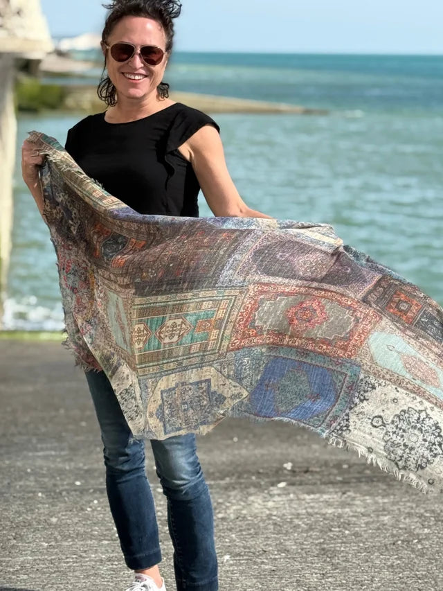 MOSAIC BLUE HERITAGE WOOL SCARF