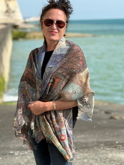 MOSAIC BLUE HERITAGE WOOL SCARF